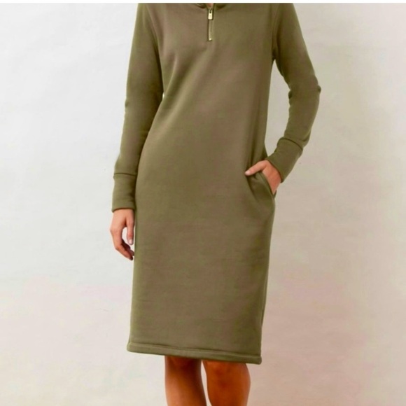 Dudley Stephens Womens Army Green Long Sleeves Doverton Jersey Fleece Dress Sz S - Picture 3 of 10